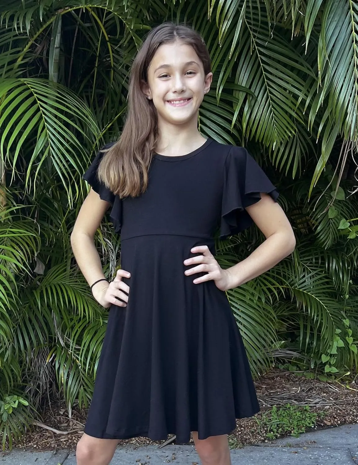 Arshiner Girl's Summer Dresses Ruffle Short Sleeve Swing Flowy Midi Casual Sundress with Pockets