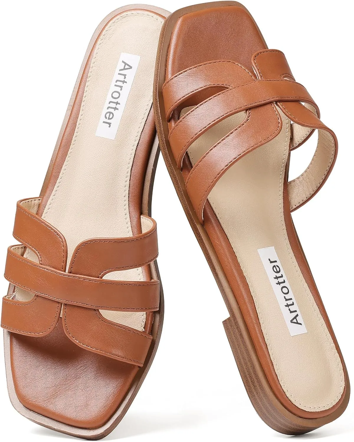 Artrotter Slides Beach Sandals for Women Comfortable Vacation Summer Shoes for Women Flat Sandals