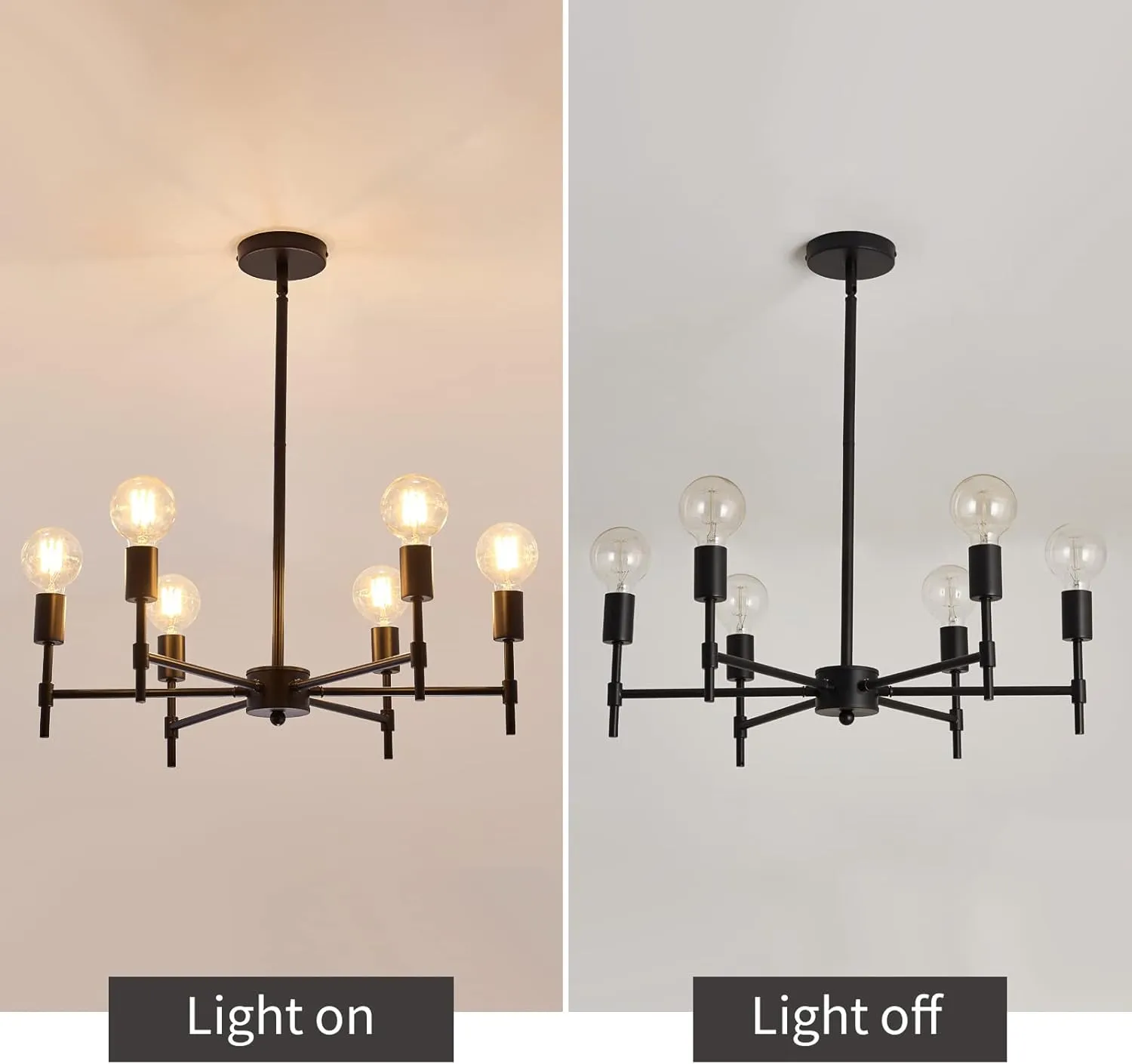 ASGYISA 6-Ceiling Light Black Sputnik Chandelier Metal Modern Semi Flush Mount Fixture Pendant Lights Industrial Farmhouse for Bedroom Kitchen Dining Room Living Room Laundry Room E26 Base