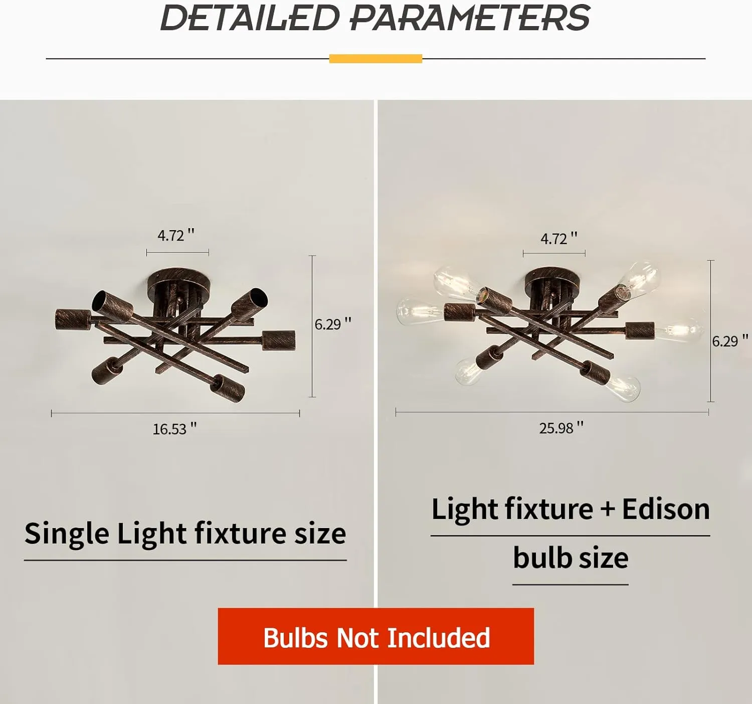 ASGYISA 6-Lights Semi Flush Mount Ceiling Light Fixture Vintage Modern Bronze Matte Sputnik Chandelier Farmhouse Ceiling Lamp for Kitchen Bedroom Dining Room Living Room Entryway.