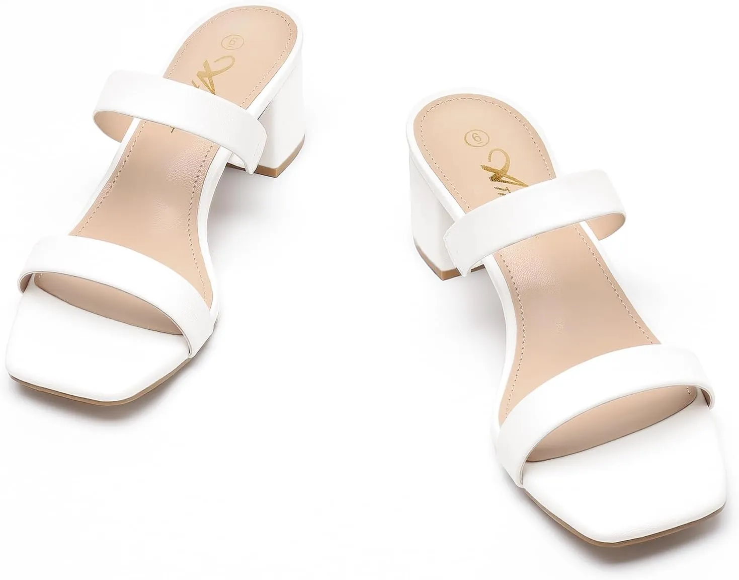 Athlefit Women's Two Strap Open Toe Heels Sandals Chunky Block Comfortable Slip On Low Heel Dress Shoes
