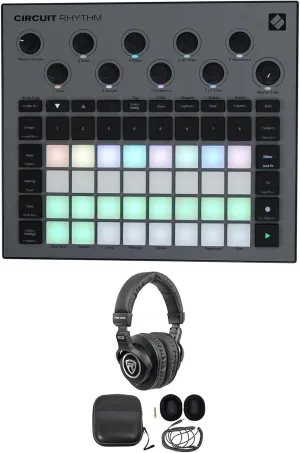 Audiosavings Bundle: Novation Circuit Rhythm Beatmaking Sampler Groovebox/Drum Machine/Sequencer Bundle with Rockville PRO-M50 Studio Headphones w/Detachable Coil Cable, Case Extra Ear Pad (2 Items)
