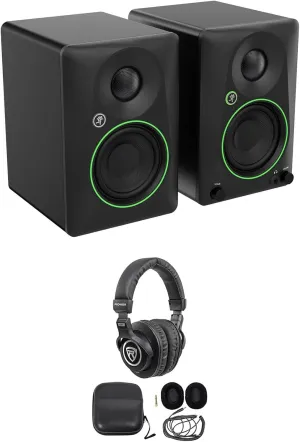 Audiosavings Bundle: Pair of Mackie CR3.5BT 3.5" Powered Studio Monitors with Tone Control/Bluetooth Bundle with Rockville PRO-M50 Studio Headphones (2 Items)