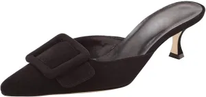 Axellion Comfortable Kitten Heel Mules for Women, Slip-on Backless Loafers with Pointed Toe, Buckle Knot Detail, Stylish Flat Slides for Casual & Business Wear