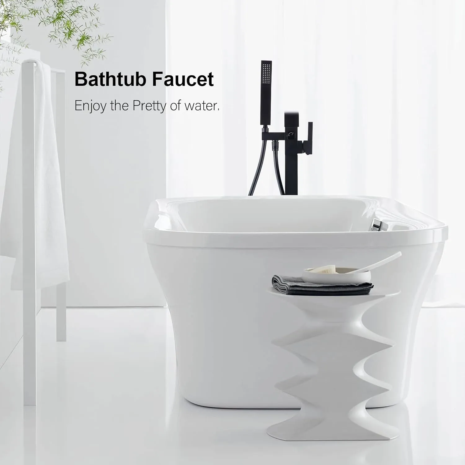BAGNOLUX Freestanding Bathtub Faucet Tub Filler Floor Mount Bathroom Faucets Brass Single Handle with Hand Shower (Waterfall Style A, Matte Black)