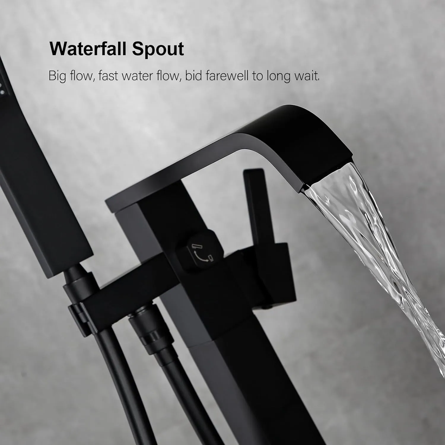 BAGNOLUX Freestanding Bathtub Faucet Tub Filler Floor Mount Bathroom Faucets Brass Single Handle with Hand Shower (Waterfall Style A, Matte Black)