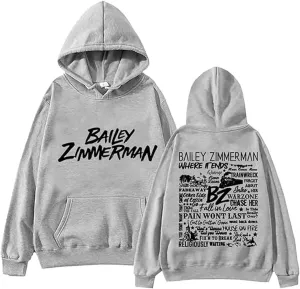 Bailey Zimmerman BZ Printed Hoodie, Long Sleeve Pullover for Fans Casual Comfort Sweatshirts