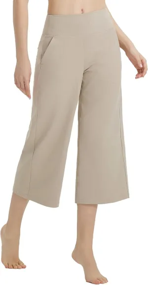 baleaf Women's Capri Pants Wide Leg Yoga Dress Capris High Waist Cropped Pants with Pockets Loose Lounge Travel Summer