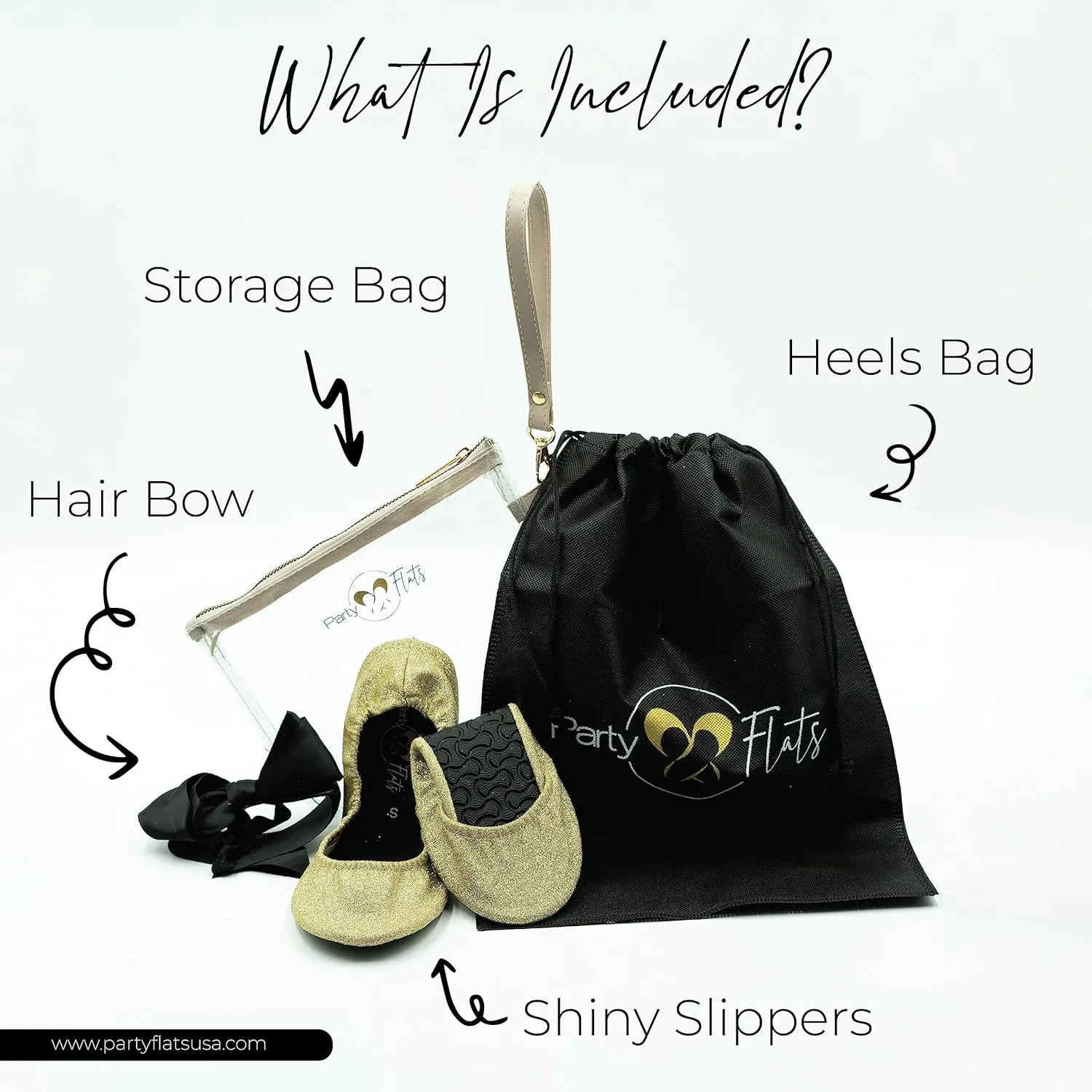 Ballet Slippers for Women | Foldable Ballerina Shoes for Purse with Heels Bag and Hair Bow | Comfortable for Travel Concert, Stylish Evening Dress | Stretchy for Wide Width and Narrow Feet