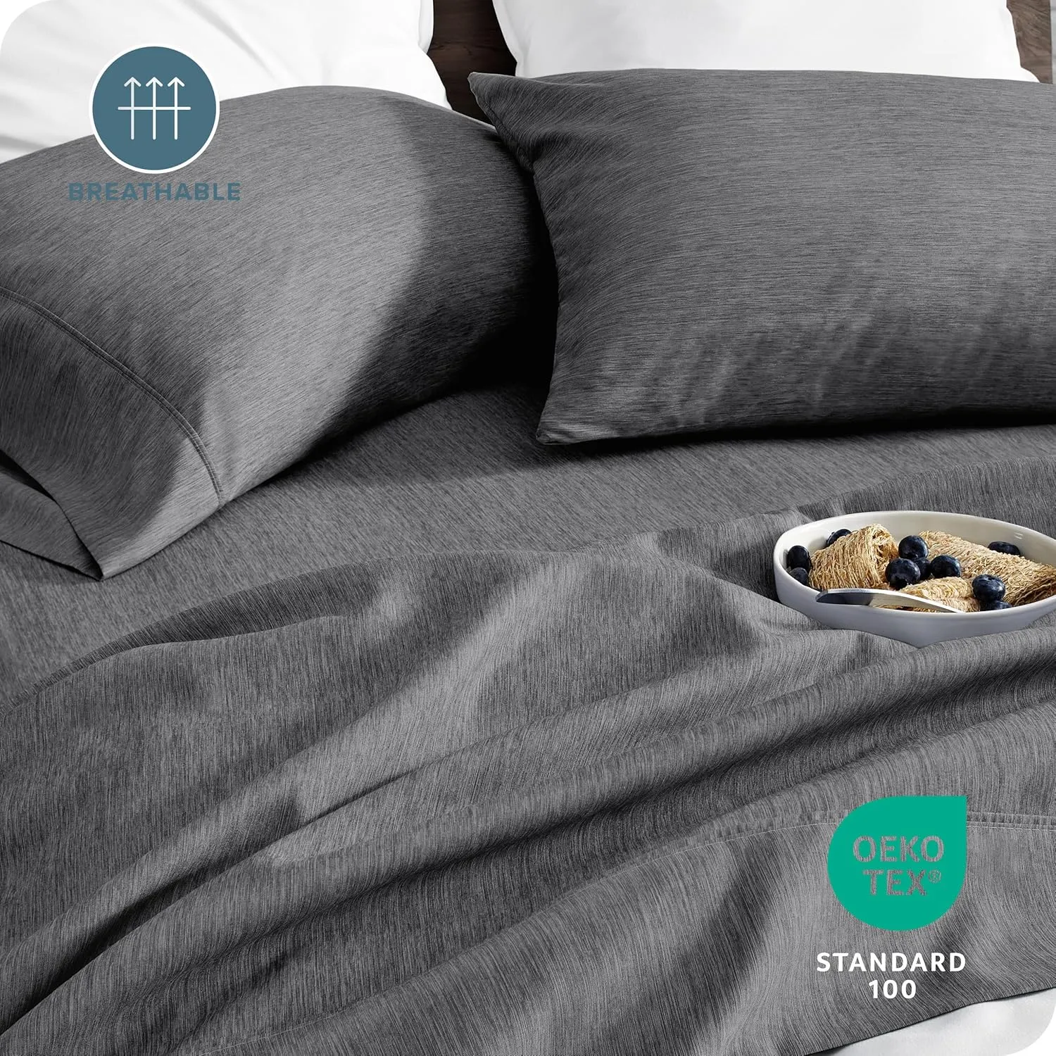Bare Home Queen Sheet Set - Luxury 1800 Ultra-Soft Microfiber Bed Sheets - Double Brushed - Deep Pockets - Easy Fit - 4 Piece Set - Bedding Sheets & Pillowcases (Queen, Heathered Grey)