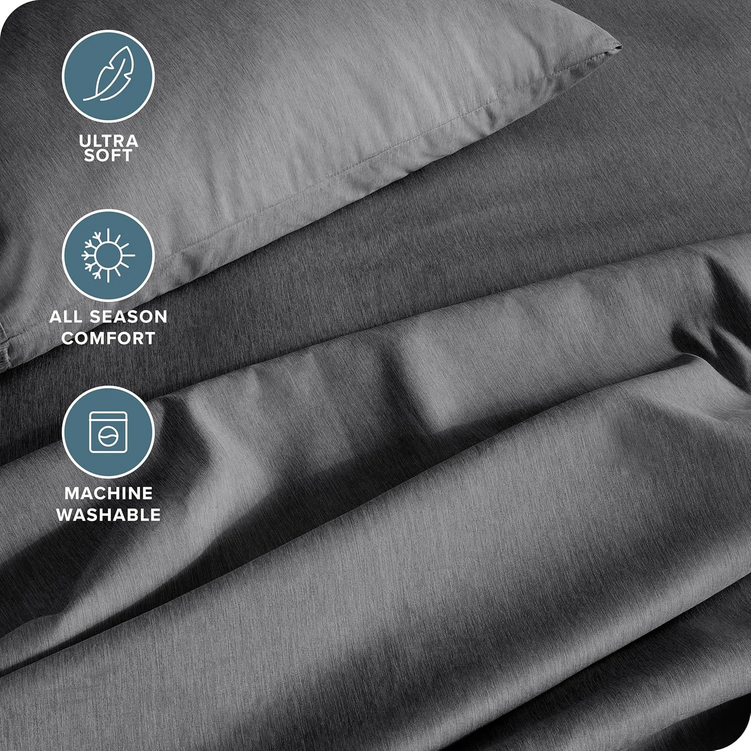 Bare Home Queen Sheet Set - Luxury 1800 Ultra-Soft Microfiber Bed Sheets - Double Brushed - Deep Pockets - Easy Fit - 4 Piece Set - Bedding Sheets & Pillowcases (Queen, Heathered Grey)