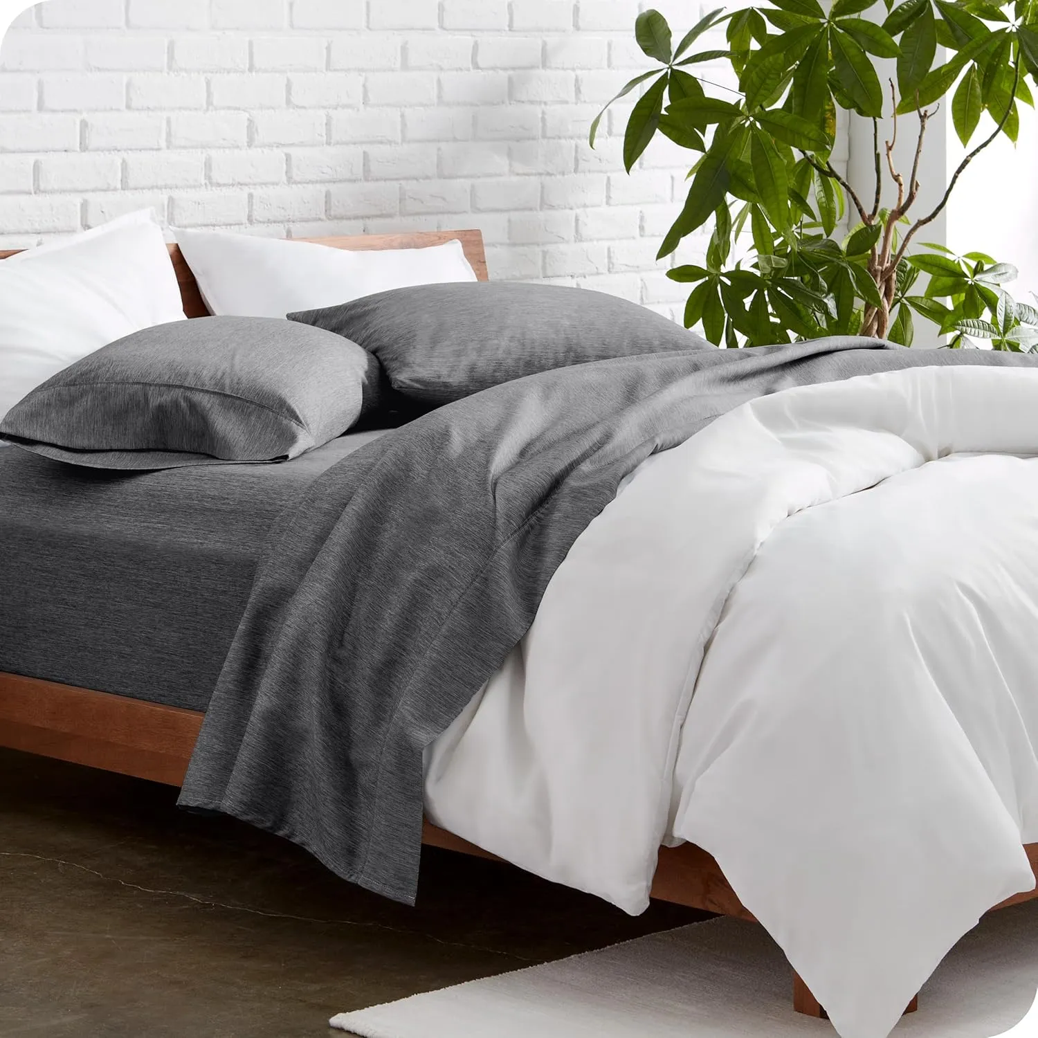 Bare Home Queen Sheet Set - Luxury 1800 Ultra-Soft Microfiber Bed Sheets - Double Brushed - Deep Pockets - Easy Fit - 4 Piece Set - Bedding Sheets & Pillowcases (Queen, Heathered Grey)