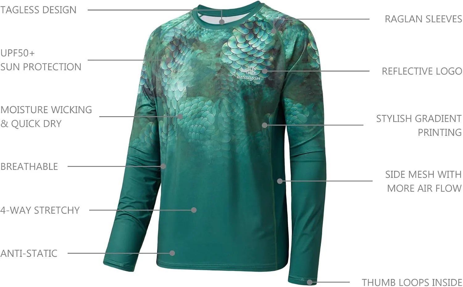 BASSDASH FS14M Men's Camo Gradient Performance Long Sleeve Fishing Shirt UPF50 