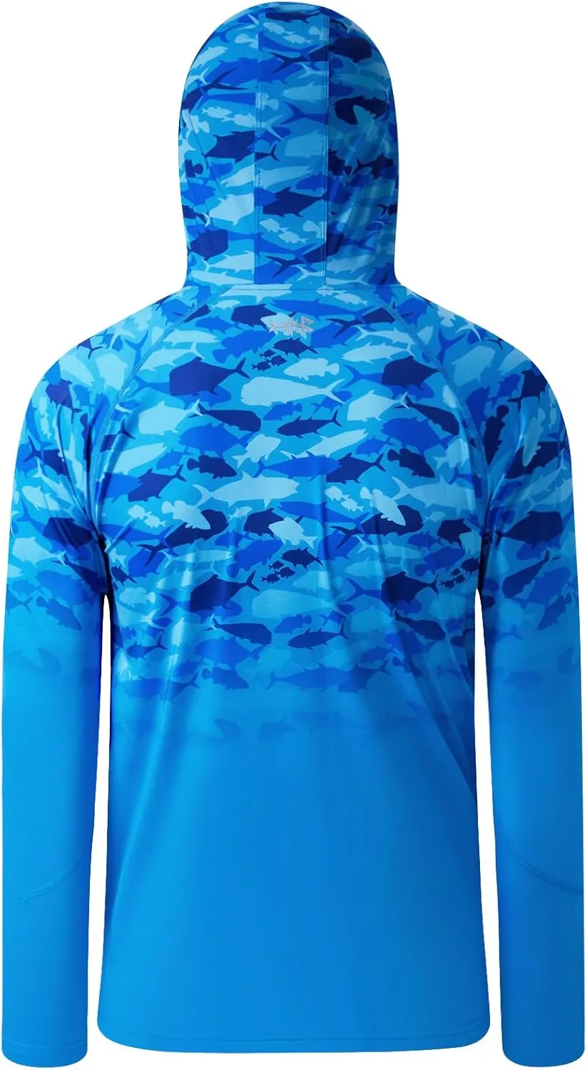 BASSDASH Youth UPF 50  Hooded Shirts with Mask UV Neck Gaiter Sun Protection Long Sleeve T Shirt for Fishing Swim