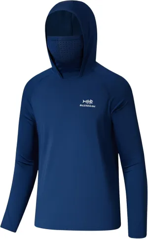 BASSDASH Youth UPF 50  Hooded Shirts with Mask UV Neck Gaiter Sun Protection Long Sleeve T Shirt for Fishing Swim