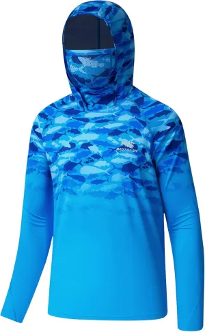 BASSDASH Youth UPF 50  Hooded Shirts with Mask UV Neck Gaiter Sun Protection Long Sleeve T Shirt for Fishing Swim