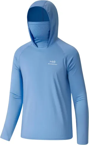 BASSDASH Youth UPF 50  Hooded Shirts with Mask UV Neck Gaiter Sun Protection Long Sleeve T Shirt for Fishing Swim