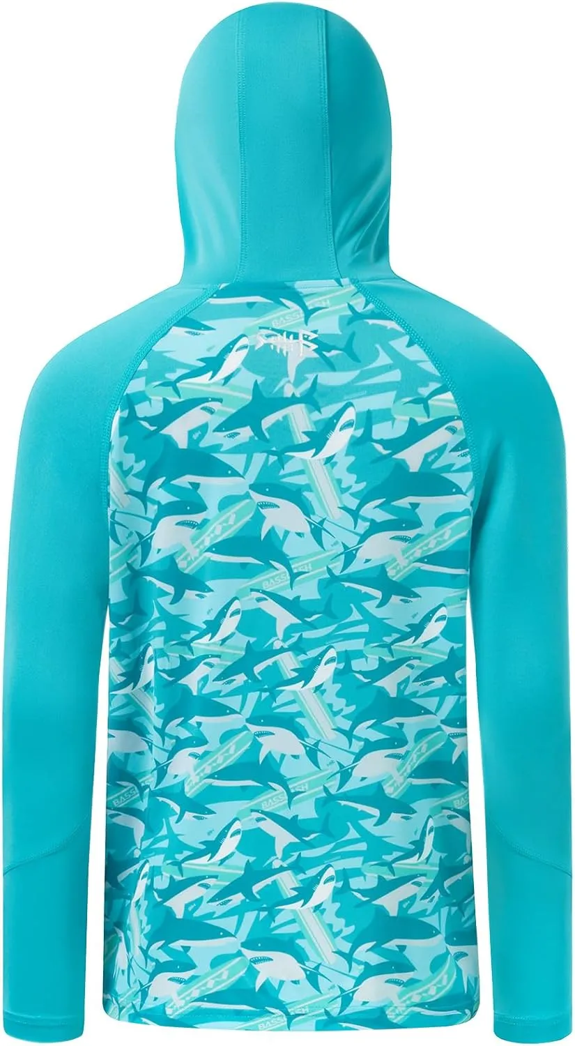 BASSDASH Youth UPF 50  Hooded Shirts with Mask UV Neck Gaiter Sun Protection Long Sleeve T Shirt for Fishing Swim
