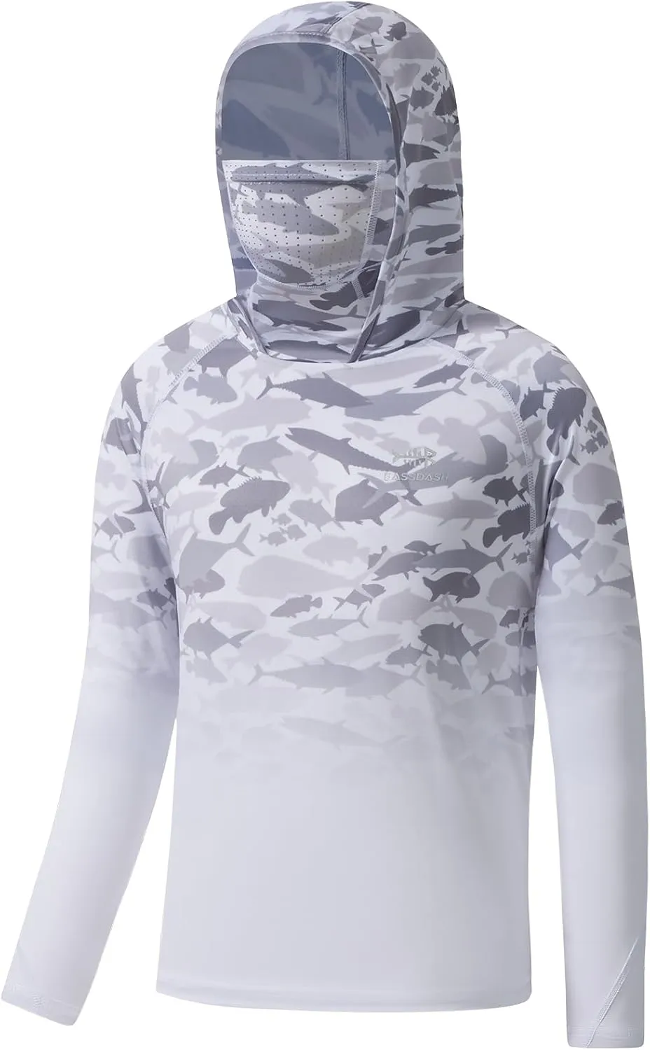 BASSDASH Youth UPF 50  Hooded Shirts with Mask UV Neck Gaiter Sun Protection Long Sleeve T Shirt for Fishing Swim