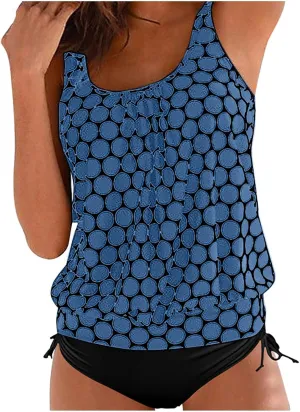 Bathing Suit for Women Tummy Control Blouson Vacation Tankini Swimsuits Swimming Tank Tops Suits with Shorts Swimwear