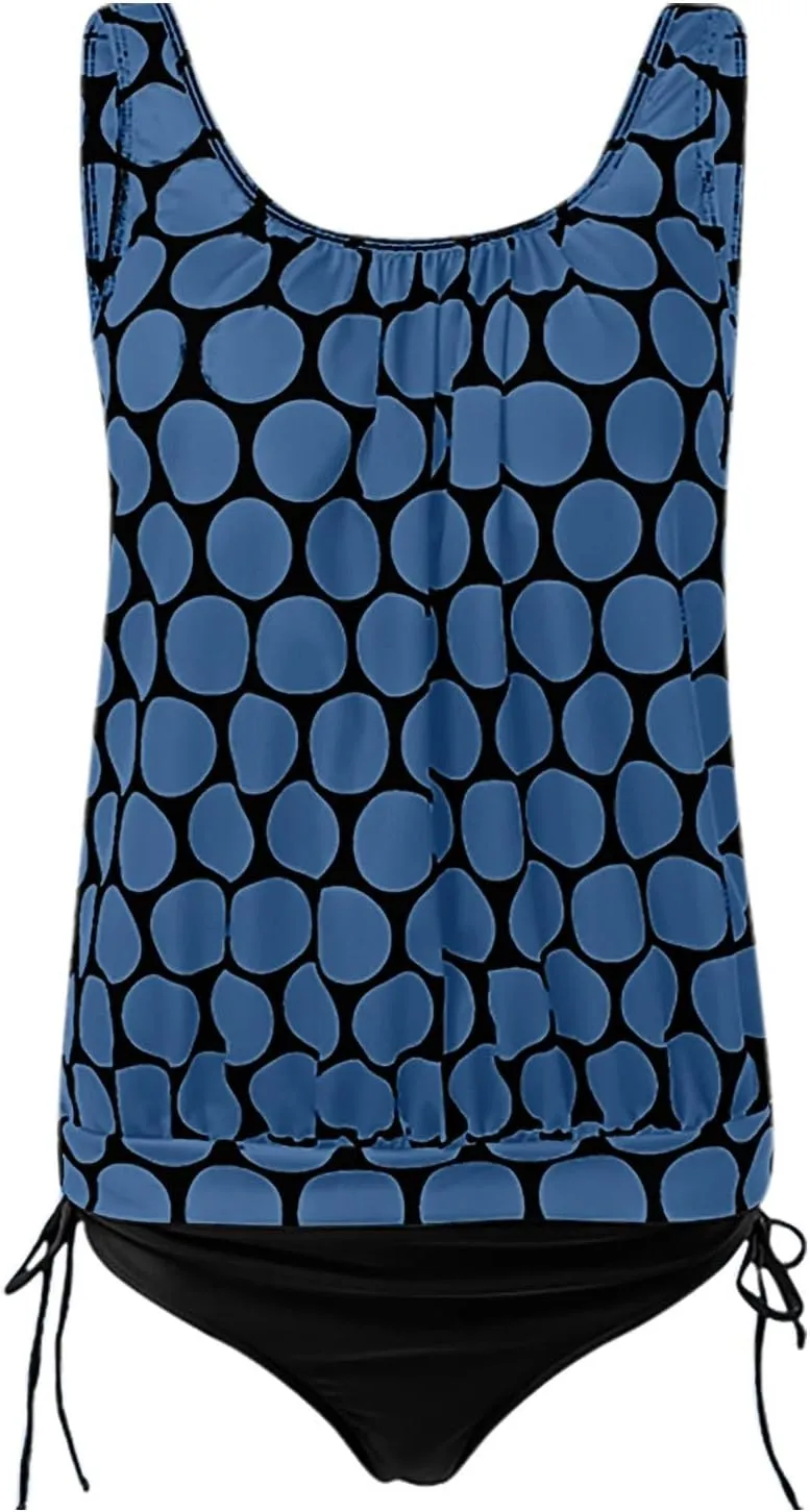 Bathing Suit for Women Tummy Control Blouson Vacation Tankini Swimsuits Swimming Tank Tops Suits with Shorts Swimwear