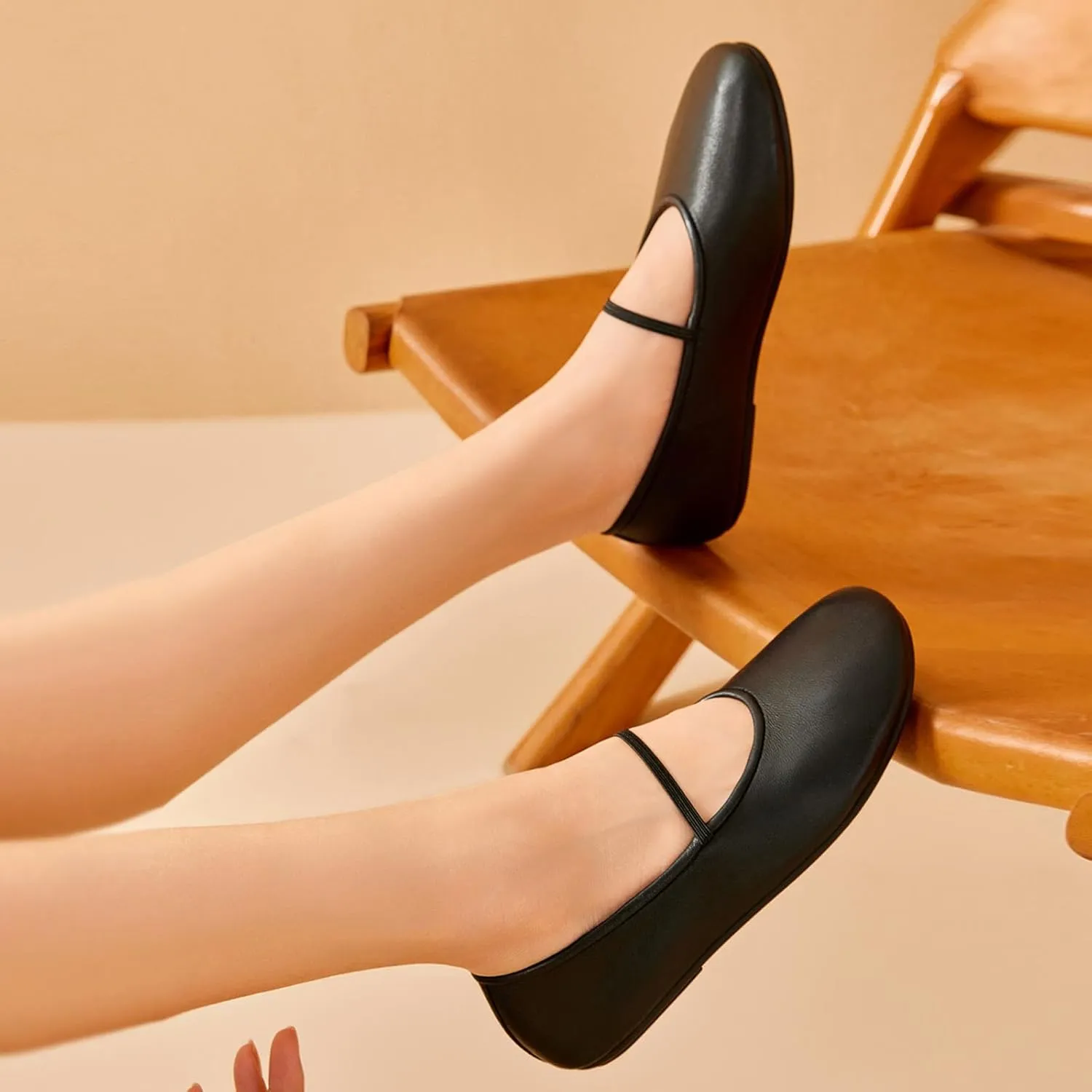 BEAU TODAY Womens Mary Jane Fats, Genuine Leather Ballet Flats for Women, Comfortable Sheepskin Round Toe Mary Jane Shoes Cute Fashion Flat Shoes