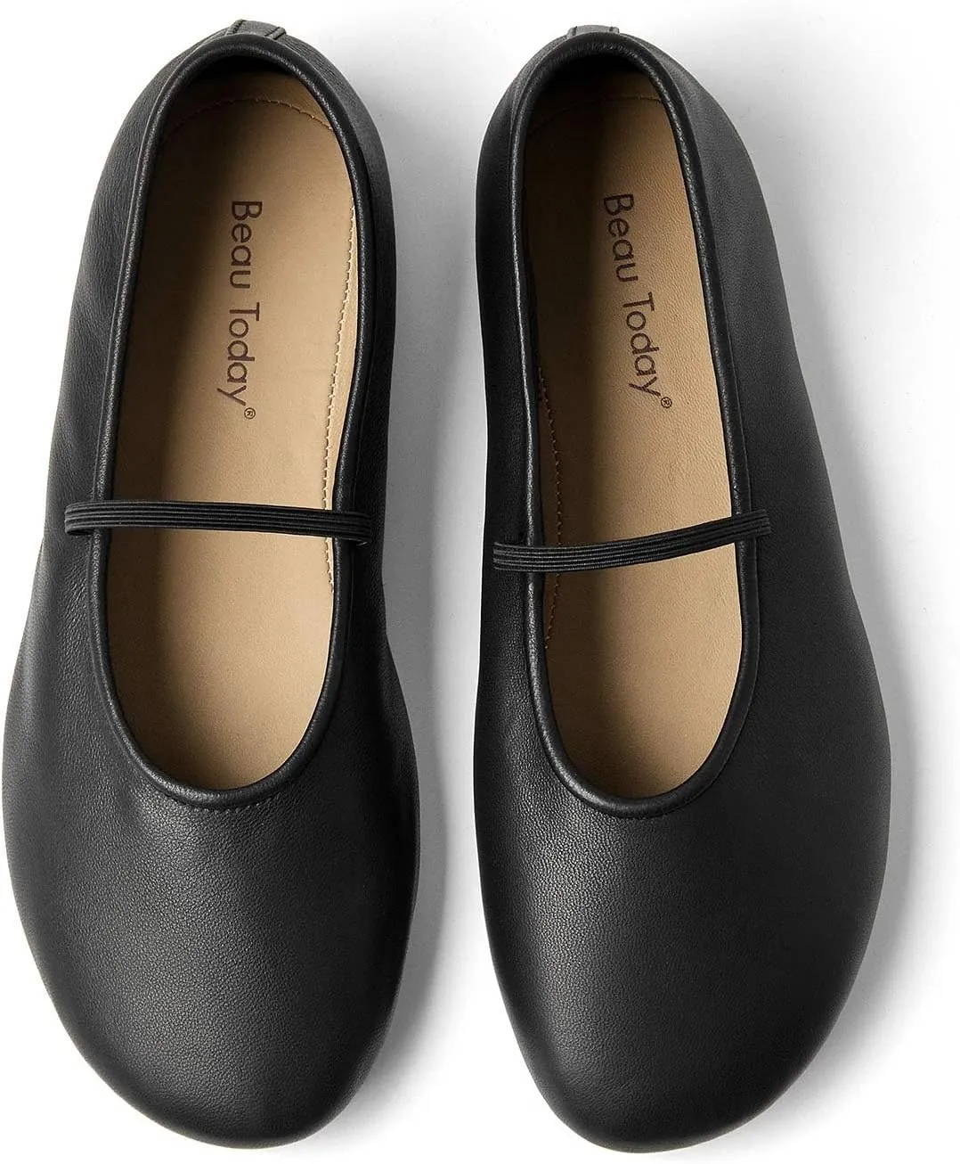 BEAU TODAY Womens Mary Jane Fats, Genuine Leather Ballet Flats for Women, Comfortable Sheepskin Round Toe Mary Jane Shoes Cute Fashion Flat Shoes