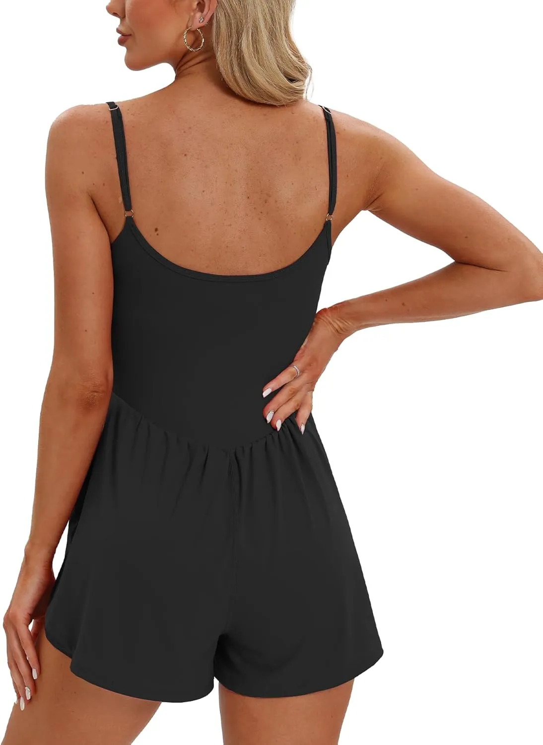 Beaully Women's Summer Sleeveless Rompers Spaghetti Strap Double Lined Shorts Jumpsuit One Piece Outfits