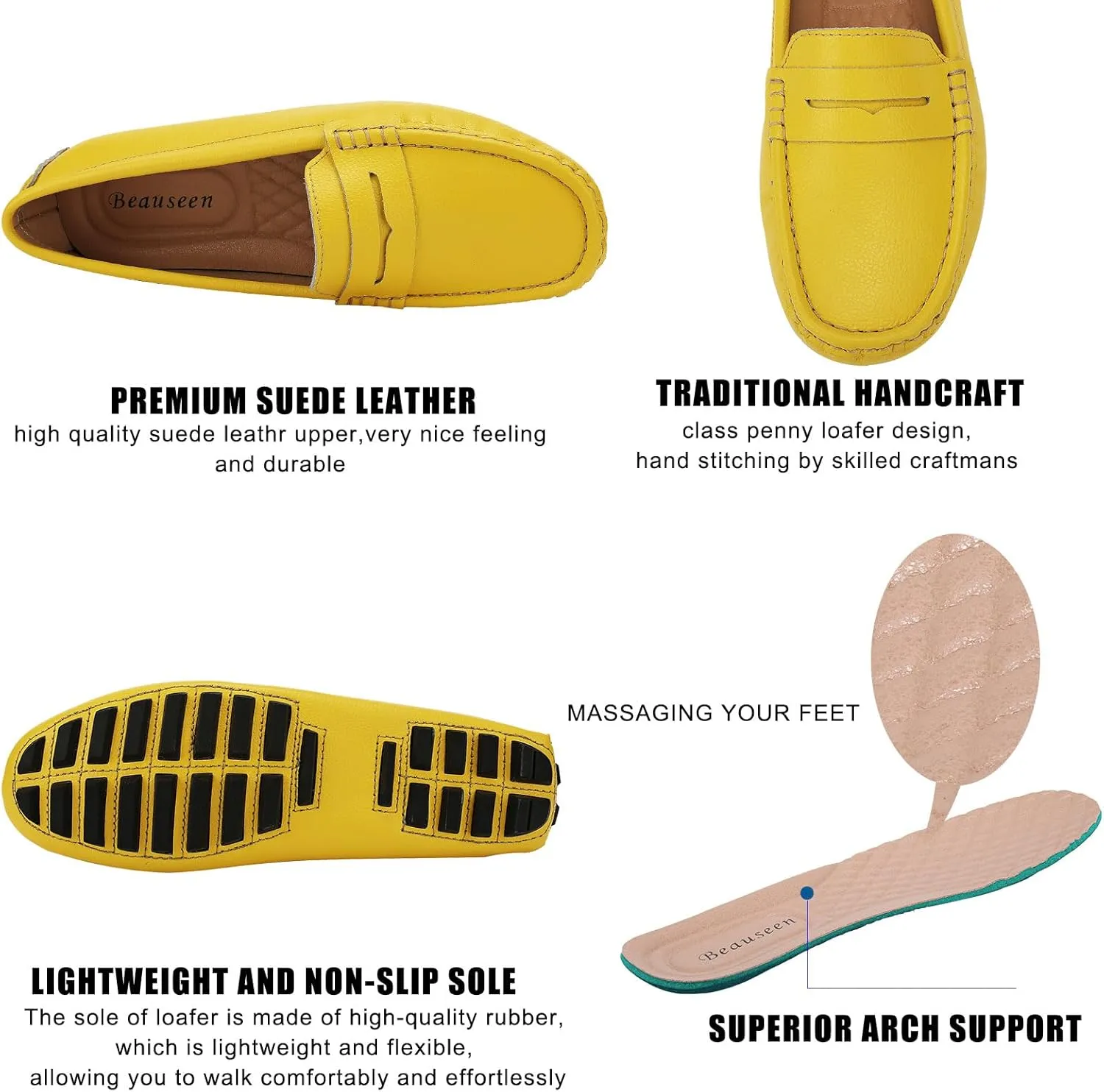 BEAUSEEN Women's Genuine Leather Penny Loafers Classic Driving Moccasins Casual Slip On Comfort Women Loafer Shoes