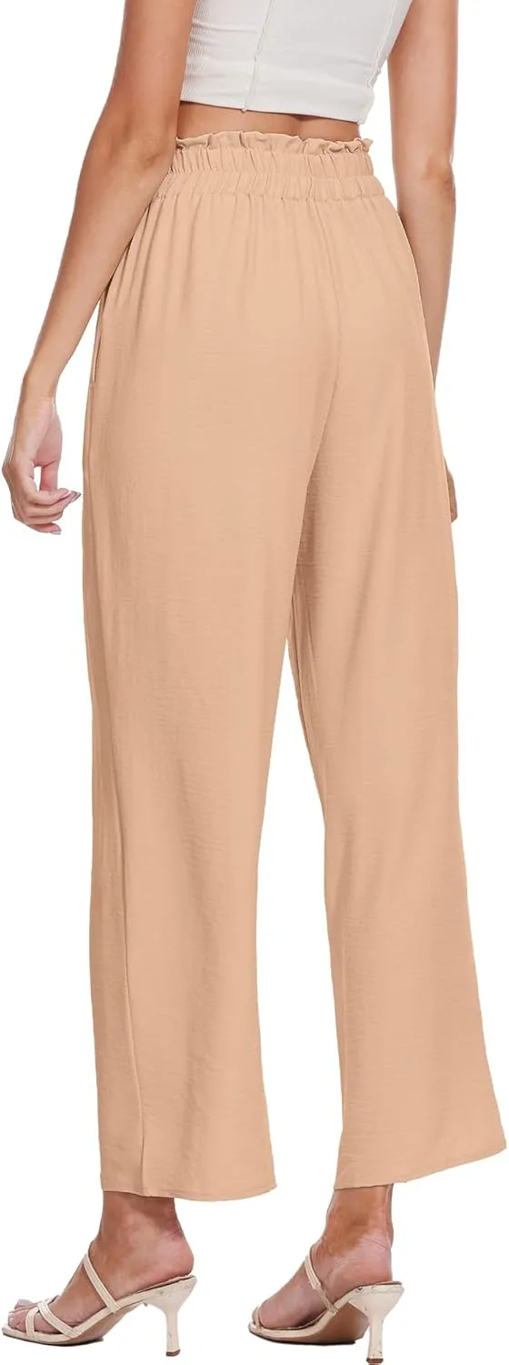 Beautiful Nomad Women's Wide Leg Lounge Pants High Waist Adjustable Knot Loose Casual Work Flowy Trousers with Pockets