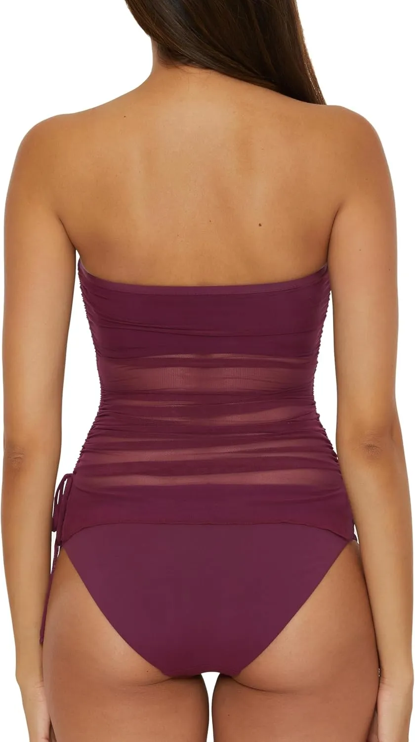 BECCA Women's Muse Bandeau Tankini, Casual, Pull On, Sheer, Swimsuit Tops