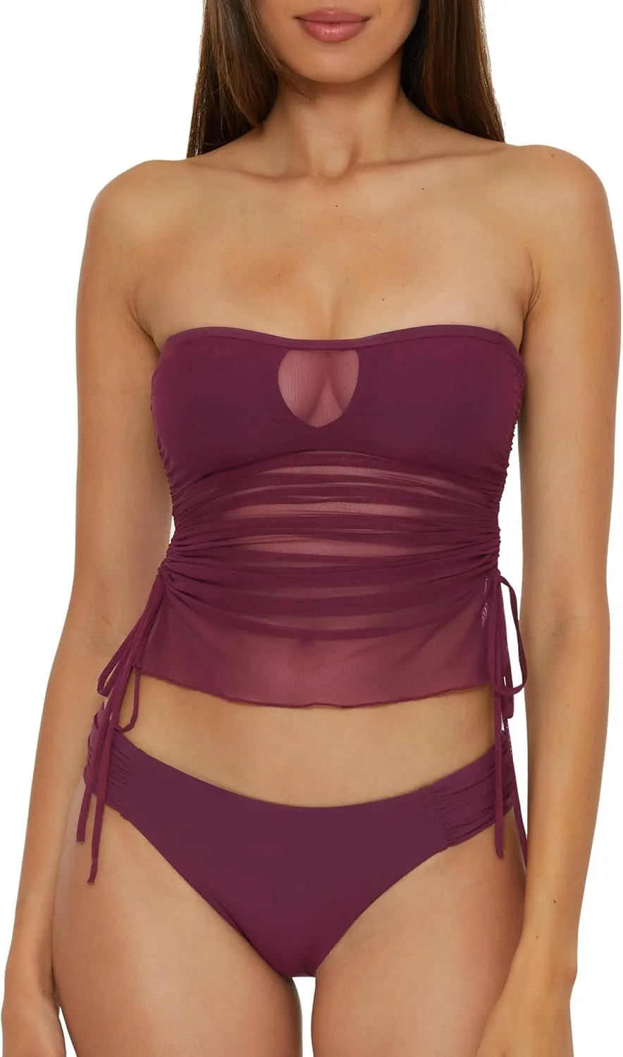 BECCA Women's Muse Bandeau Tankini, Casual, Pull On, Sheer, Swimsuit Tops