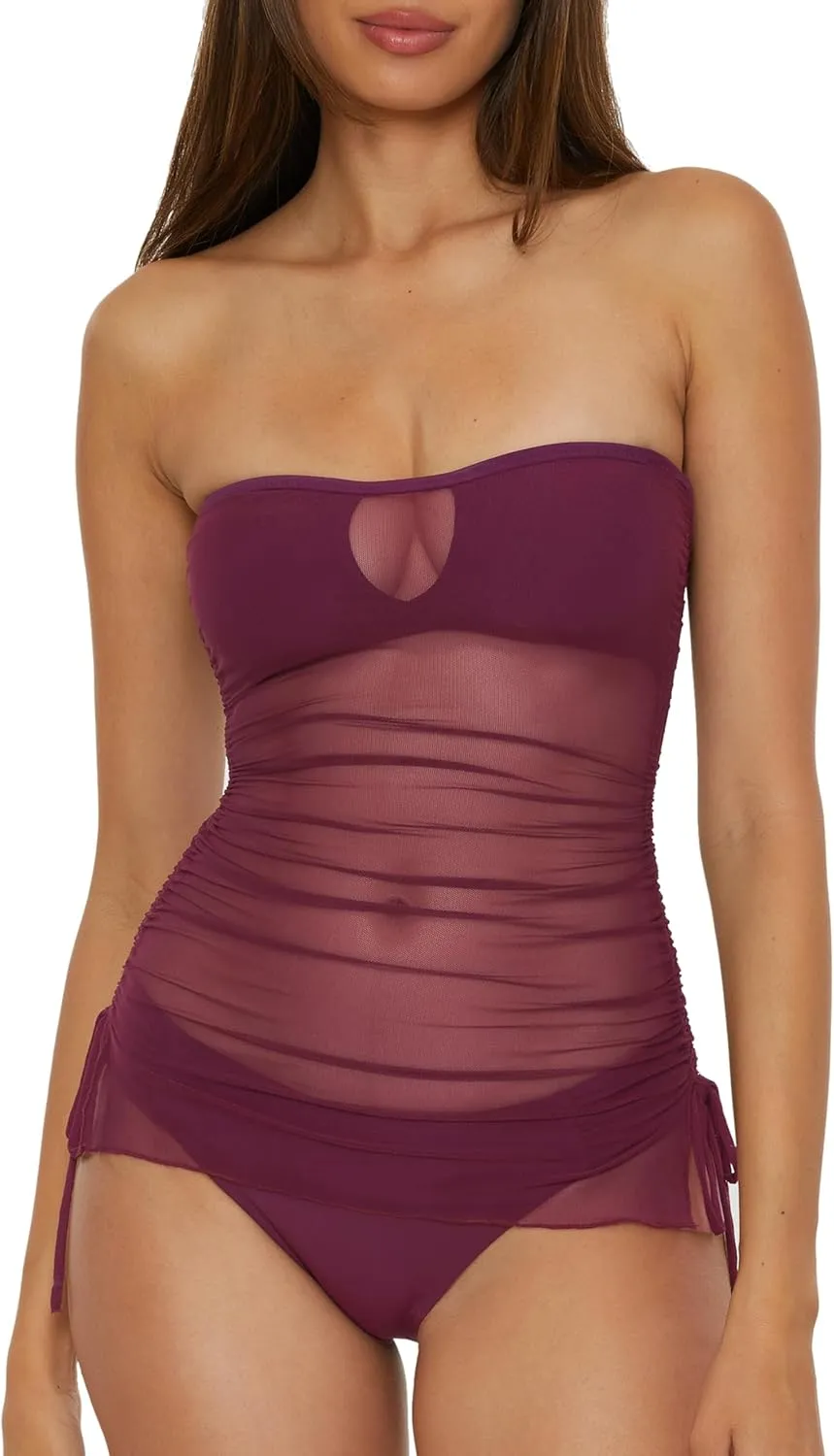 BECCA Women's Muse Bandeau Tankini, Casual, Pull On, Sheer, Swimsuit Tops