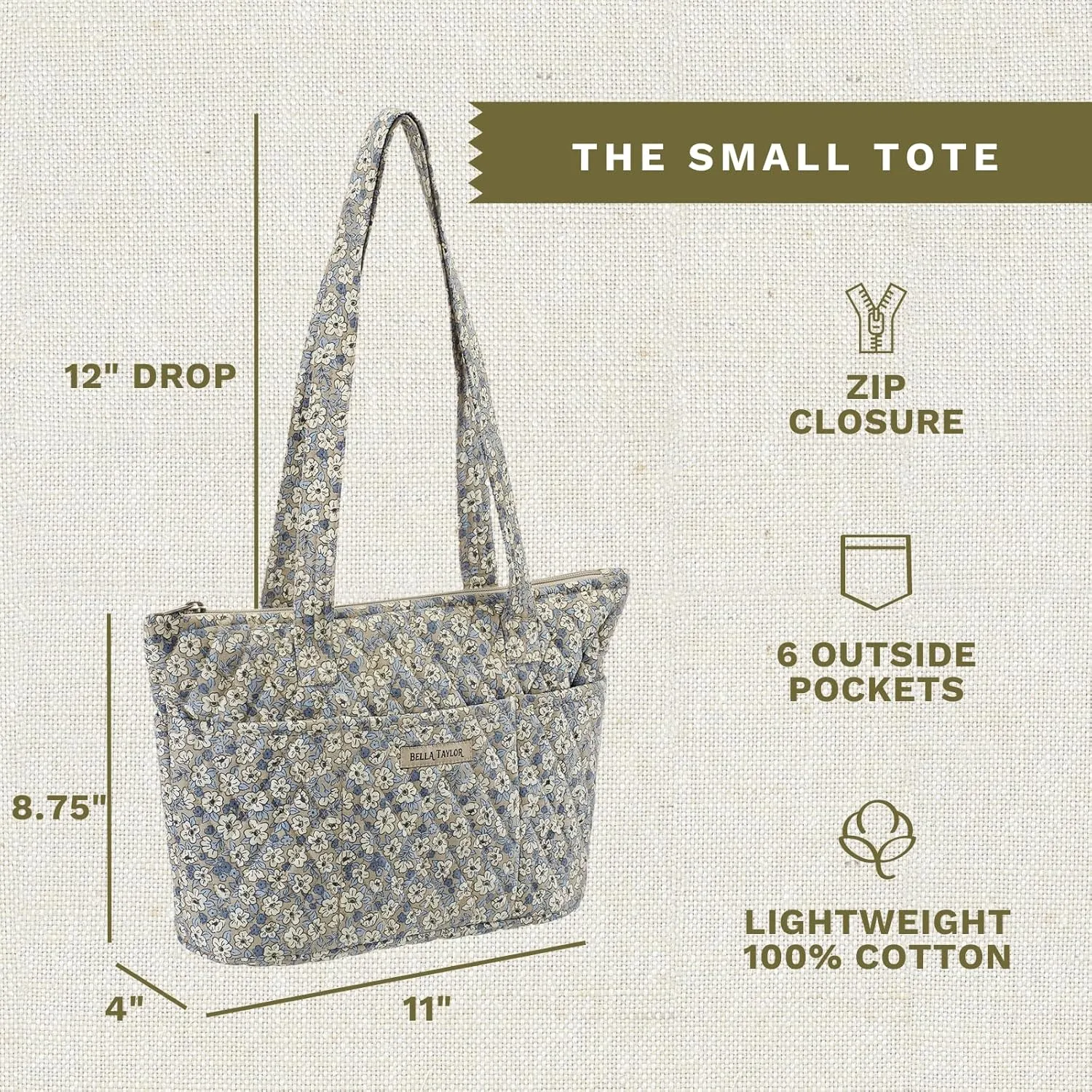 Bella Taylor Small Tote | Lightweight Quilted Fabric Purses for Women