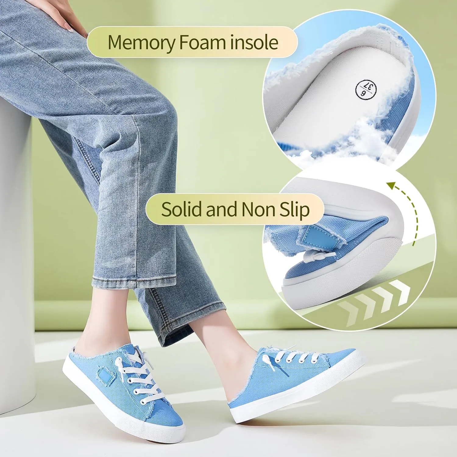BENPAO Women's Slip on Sneakers Canvas Slip ons Shoes Fashion Comfortable Mules Womens Non Slip Loafers Casual Backless Shoes