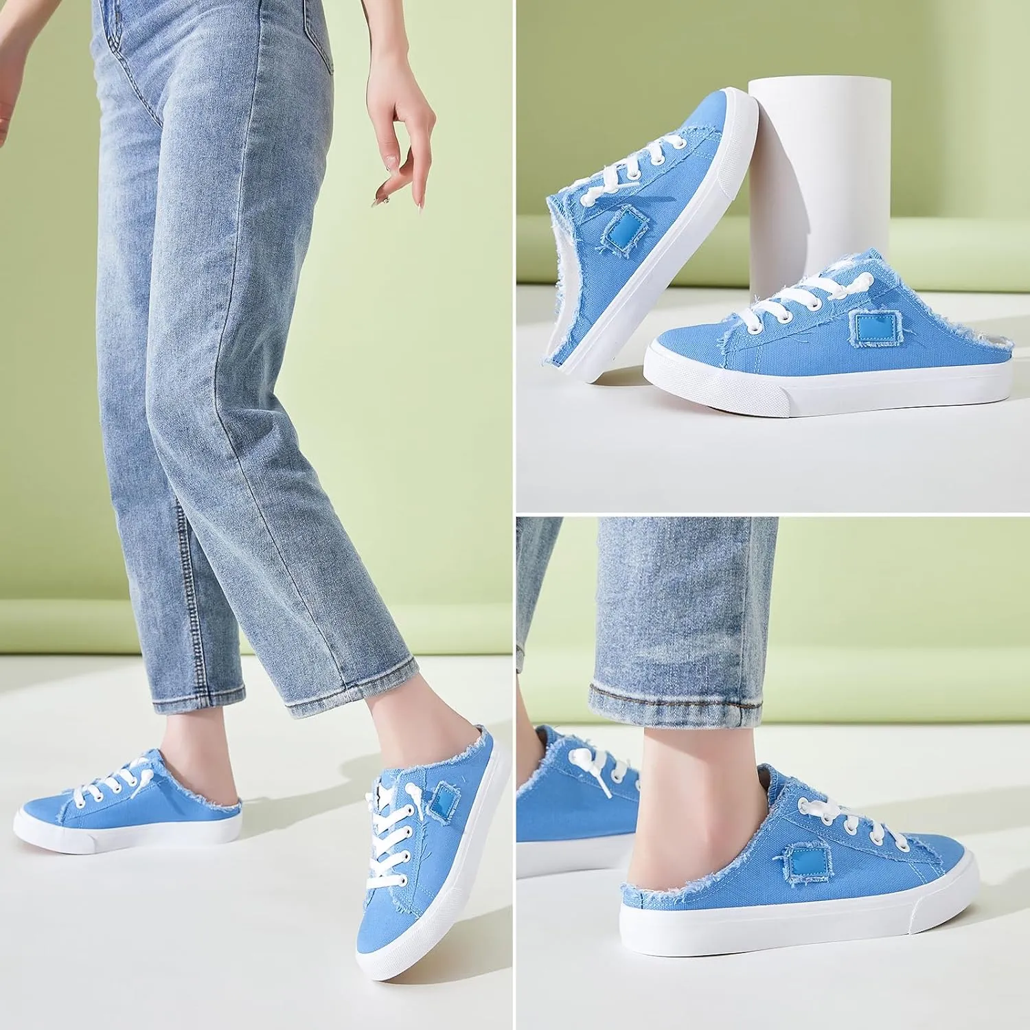 BENPAO Women's Slip on Sneakers Canvas Slip ons Shoes Fashion Comfortable Mules Womens Non Slip Loafers Casual Backless Shoes