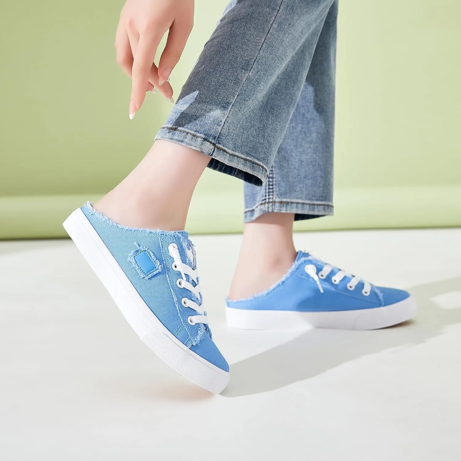 BENPAO Women's Slip on Sneakers Canvas Slip ons Shoes Fashion Comfortable Mules Womens Non Slip Loafers Casual Backless Shoes