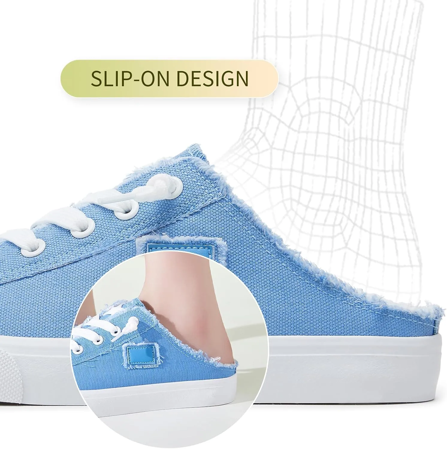 BENPAO Women's Slip on Sneakers Canvas Slip ons Shoes Fashion Comfortable Mules Womens Non Slip Loafers Casual Backless Shoes
