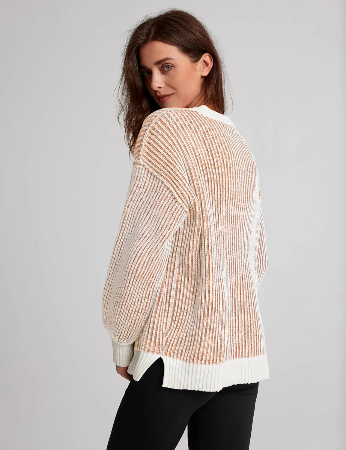 Beyond Chenille Sweater for Women 2024 Winter Crew Neck Pullover Sweater Color Block Knit Tops