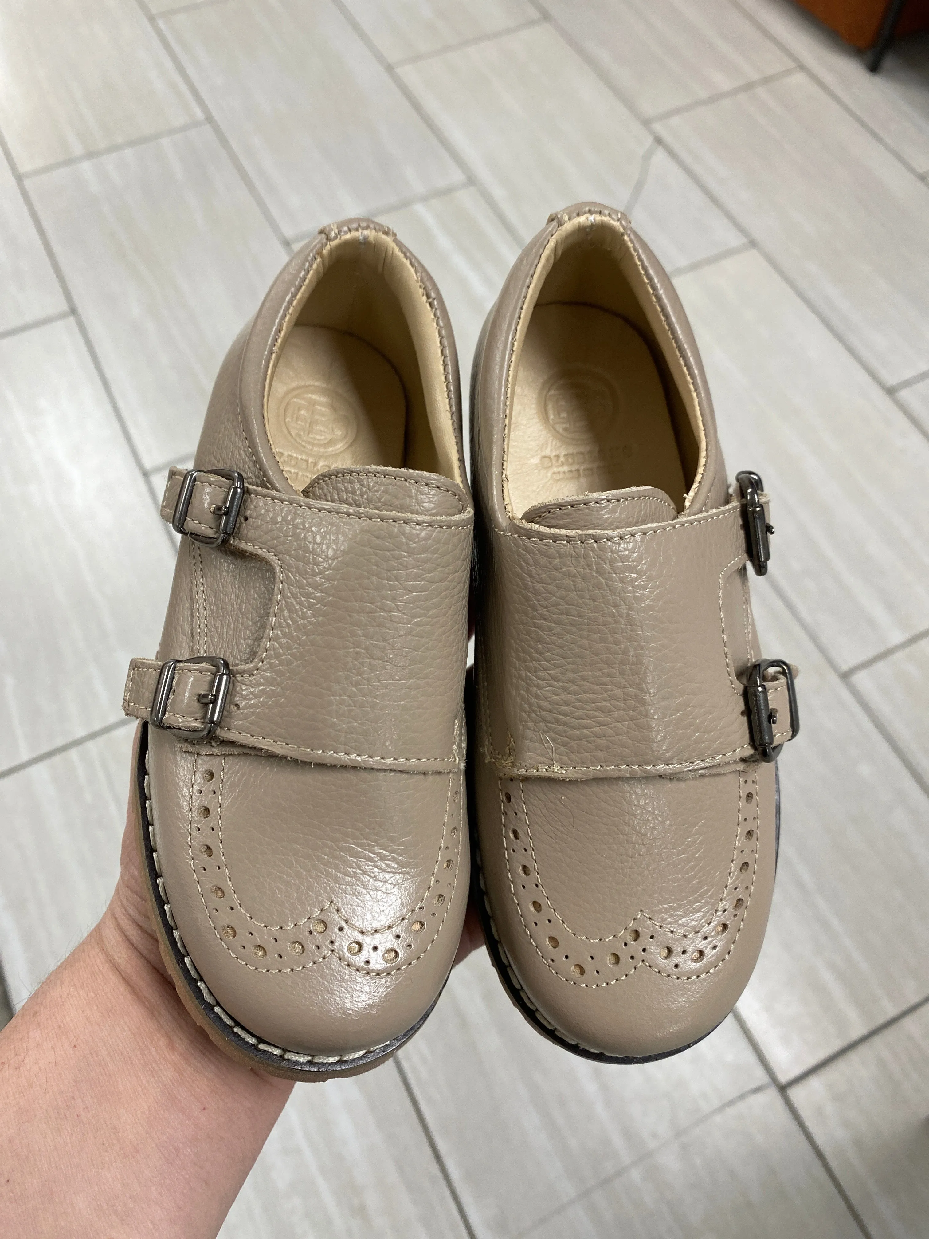 Blublonc Taupe Leather Double Monk Loafer
