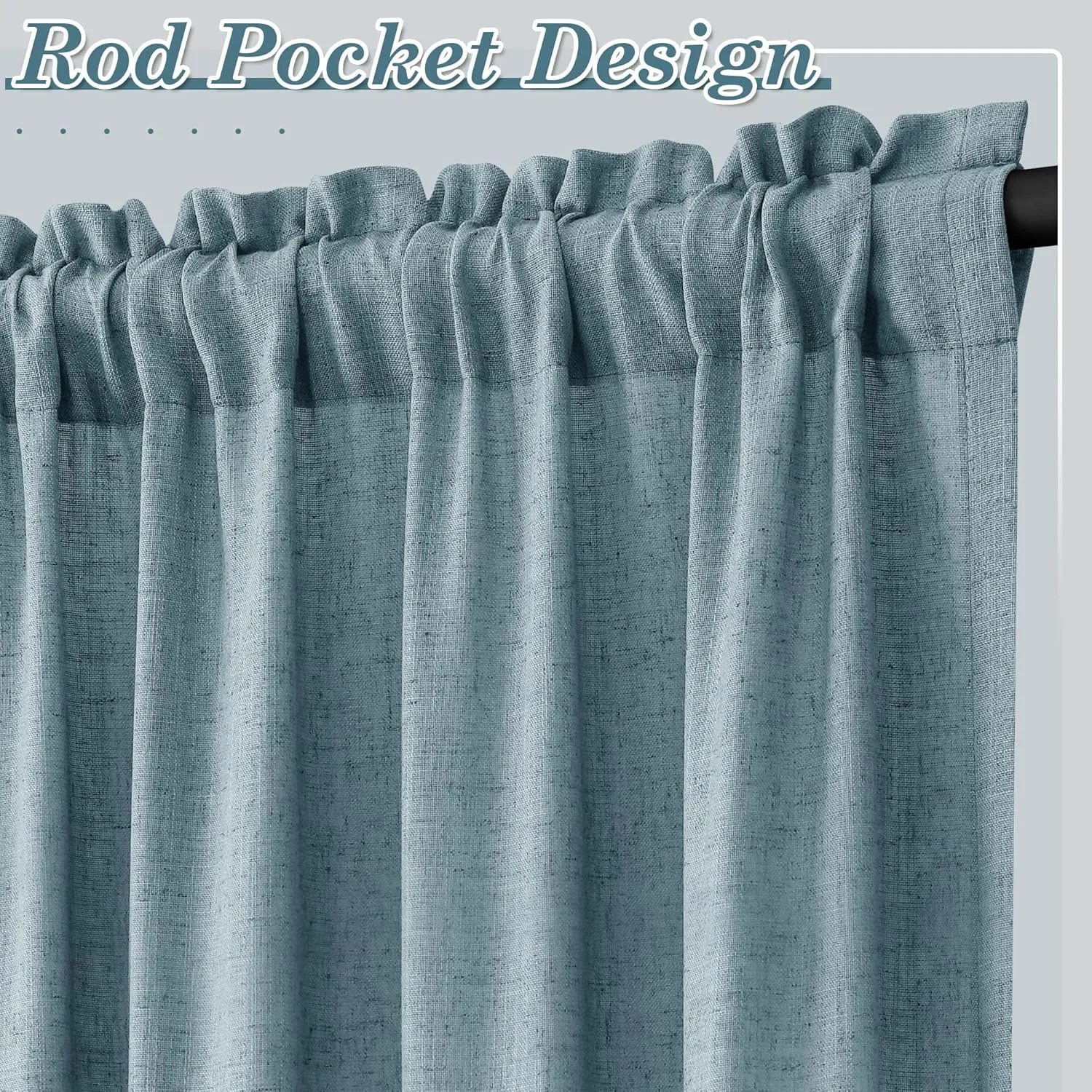 Blue Linen Semi Sheer Curtains 96 Inch Length for Living Bedroom 2 Panels Rod Pocket Light Filetring Privacy Linen Blend Cotton Textured Rustic Farmhouse Decor Drapes for Dining Room, W52xL96