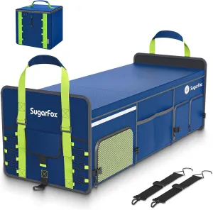 Bold Color Block Trunk Organizer, Foldable with 26L Ice Pack, Dedicated Shoe Space, Stylish for SUV/Car, 95L, Blue-X212 Dedicated Shoe Space, Stylish for SUV/Car, Blue