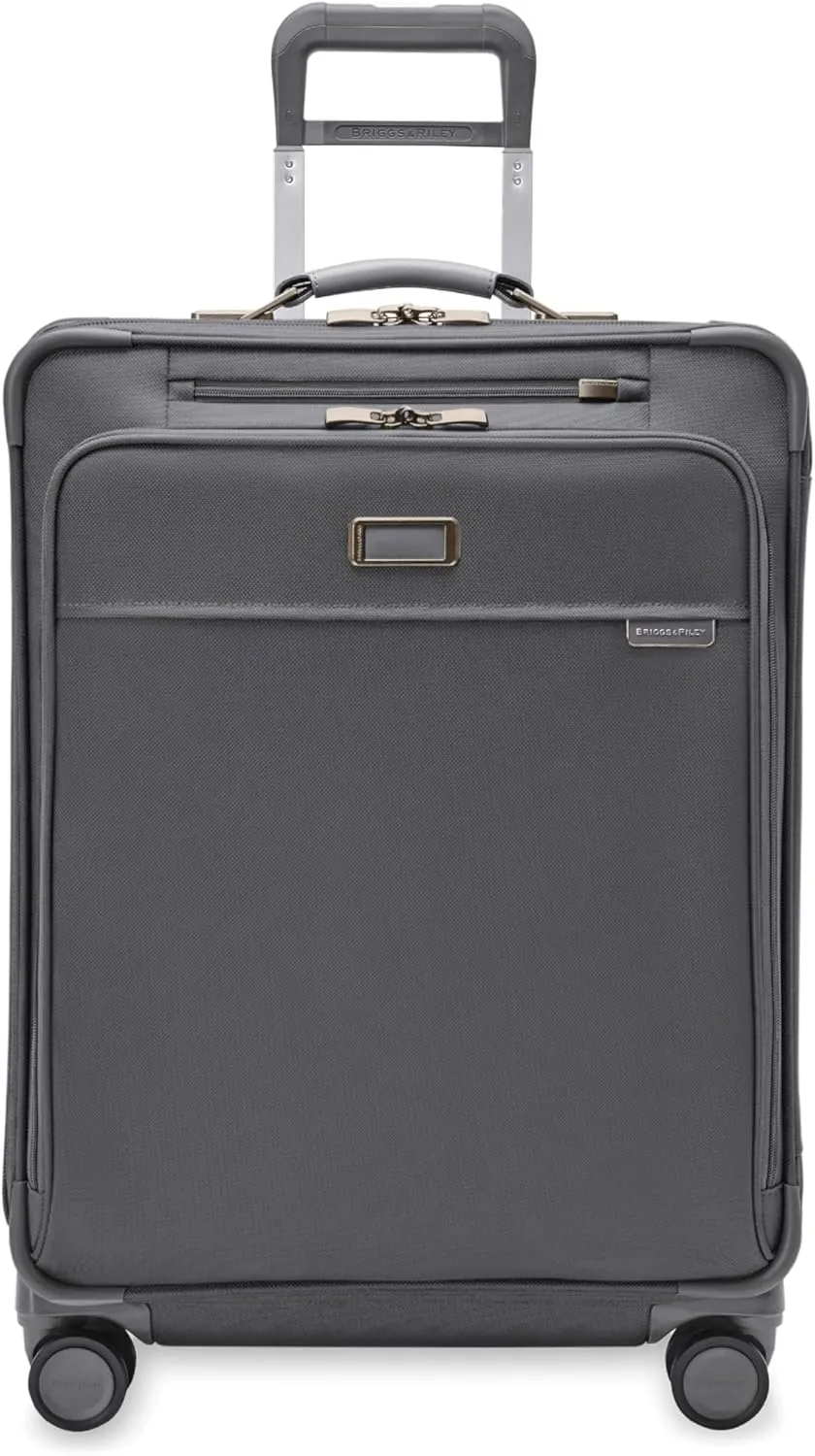 Briggs & Riley 26" Medium Expandable Spinner - Checked Luggage for Travel, Suitcases with Wheels, Softside Rolling Bag for Men & Women, Self-Repairing Zipper - Baseline Collection, Steel Gray