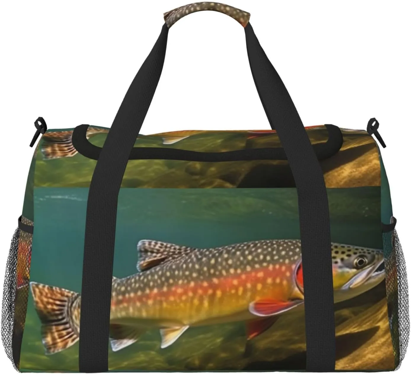 Brook Trout Fly Fishing Travel Duffel Bag Lightweight Waterproof Carry On Tote Bag Foldable Weekender Overnight Bags Sport Gym Bag For Women Men