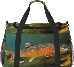 Brook Trout Fly Fishing Travel Duffel Bag Lightweight Waterproof Carry On Tote Bag Foldable Weekender Overnight Bags Sport Gym Bag For Women Men