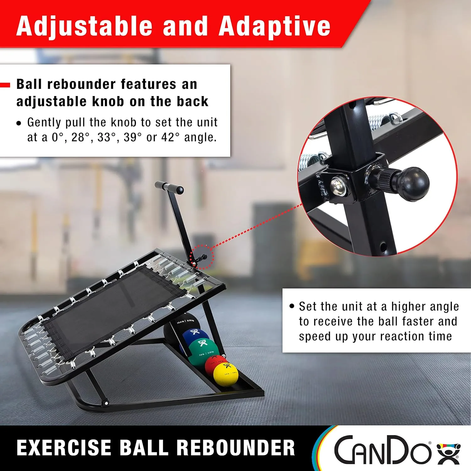CanDo Rectangular Adjustable Ball Rebounder - for Physical Therapy, Upper Body Exercise, Coordination, and Sports Training
