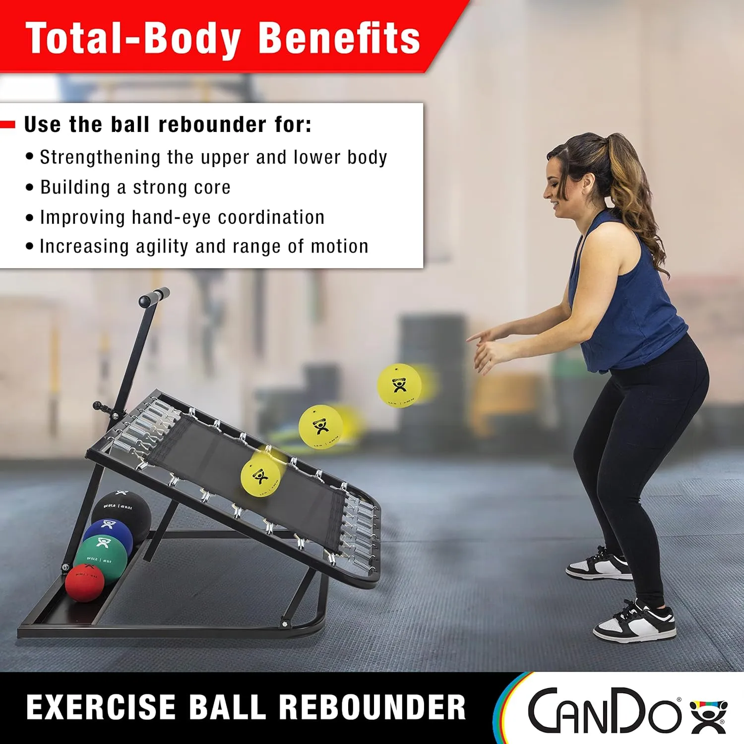CanDo Rectangular Adjustable Ball Rebounder - for Physical Therapy, Upper Body Exercise, Coordination, and Sports Training