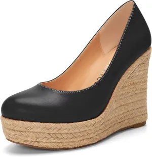 Castamere Women High Heel Wedge Platform Round Toe Pumps Slip-on Classic Cute Office Shoes