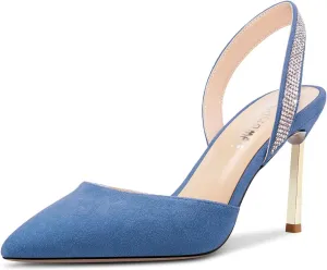 Castamere Women High Stiletto Heel Diamond Crystal Pointed Toe Pumps Slingback Slip-on Suede 8.5 CM Shoes