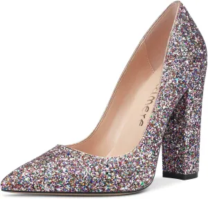 Castamere Womens Sky High Block Heels Pumps Pointed Toe Slip-on 4.7 Inch Heels Shoes